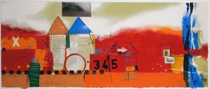 Theo Koster - Zeefdruk en collage, Liggend rood - Ingelijst (Groot) kopen? Bied vanaf 50!