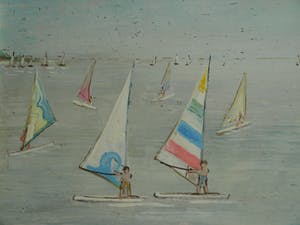 Niet of onleesbaar gesigneerd - Olieverf op paneel , “Strand Muiderberg” – gesigneerd & ingelijst - 1989 kopen? Bied vanaf 10!