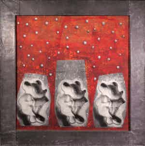 Jan Bollaert - Gemengde techniek op board, 3 Mickey tranen - Ingelijst (Groot) verkocht voor € 1!