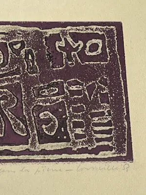 Corneille - Ingelijste kleurenets „Tekens in de steen“, 1953. Nummer 15/30 kopen? Bied vanaf 900!