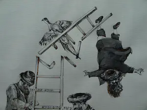 Jet Naftaniel-Joels - Originele tekening gewassen inkt , Illustratie uit De Gouden Vogel + Boek kopen? Bied vanaf 1!