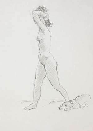 Jan Sluijters (jr.) - Tekening, Staand naakt en liggende hond kopen? Bied vanaf 40!