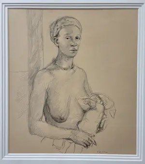 Aat Veldhoen - Afrikaanse vrouw met kind. Prachtige lijst. kopen? Bied vanaf 119!