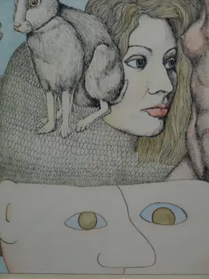 Henny van Diest - Ingelijst, Gemengde techniek, Vrouw met Konijn – Lijst, 39 x 34 cm - 1980 kopen? Bied vanaf 70!