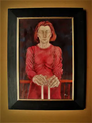 Niet of onleesbaar gesigneerd - Fraai olieverf "vrouw in rode jurk" in de "nieuwe Haagse school" stijl kopen? Bied vanaf 1!