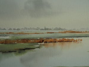 Jan Groenhart - Ingelijste aquarel , Landschap in Wormer en Jisperveld – GROOT kopen? Bied vanaf 10!