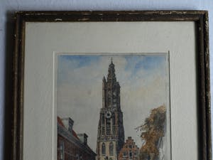 Marius Johannes Janssen - Ingelijste en ingekleurde ets , Onze Lieve Vrouwetoren Amersfoort – ca 1935 kopen? Bied vanaf 1!
