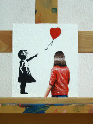 Gerard Boersma - Balloon Girl (Vrouw kijkend naar schilderij van Banksy) kopen? Bied vanaf 75!