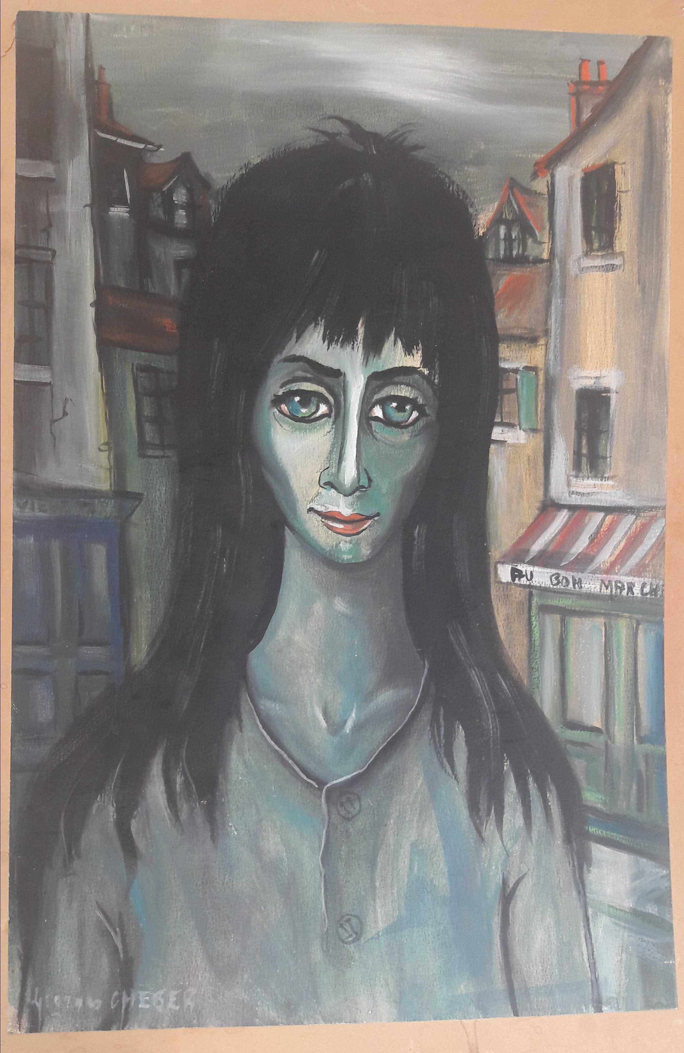 Georges Cheber - Gouache schilderij van jonge vrouw in Parijs. +/-1960 kopen? Bied vanaf 110!