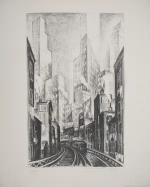 Adriaan Lubbers - New York, Subway at Chatham square, Lithographie originale signée kaufen? Bieten Sie von 250!