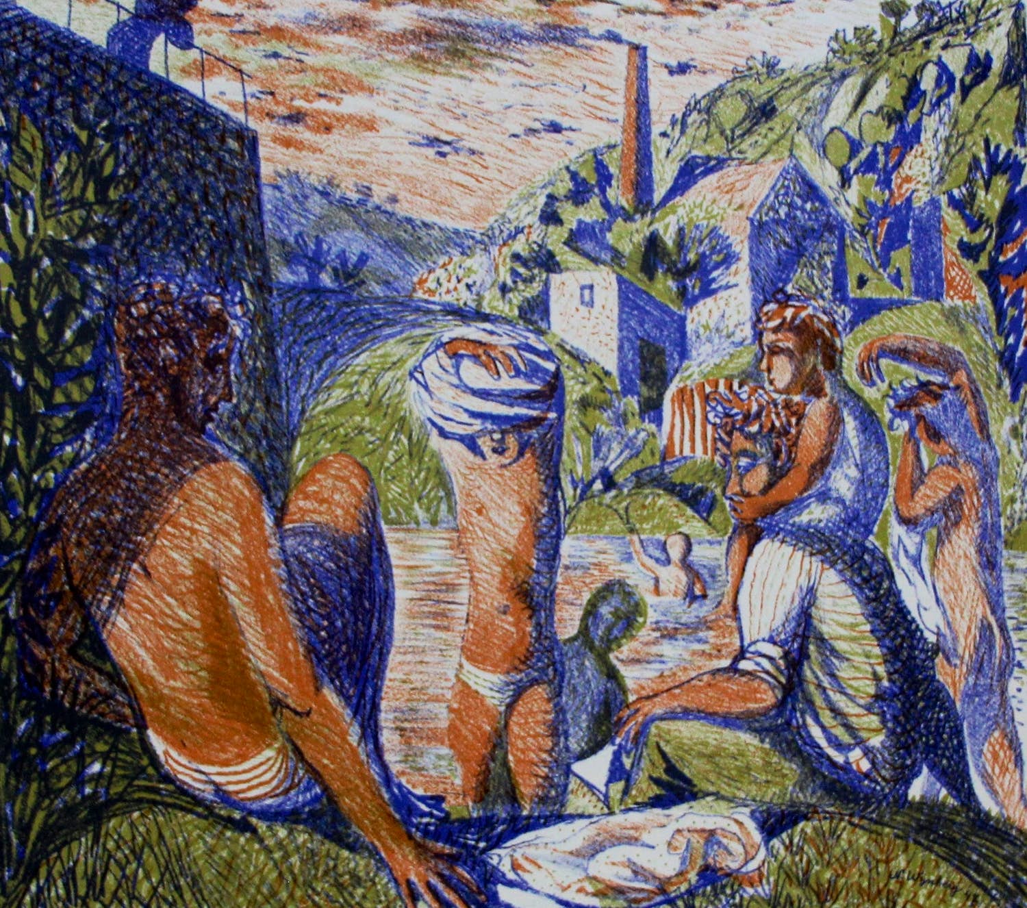 Nicolaas Wijnberg - Kleurenlitho: Badende mythische figuren - 1947 verkocht voor € 50!