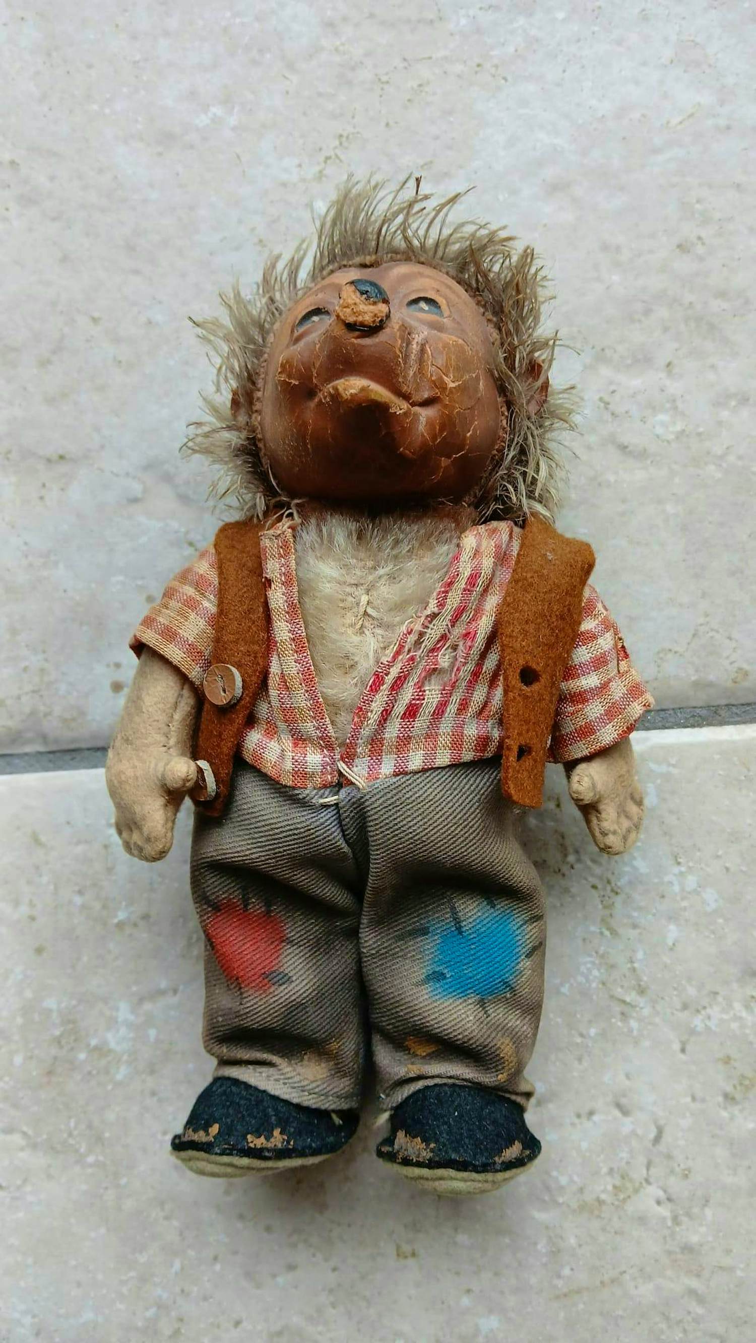 Curiosa - Mecki Steiff egel vintage speelgoed antiek 50s verkocht voor € 10!