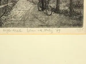 Wim van der Meij - Fietser op verlaten pad met bomenrij kopen? Bied vanaf 20!