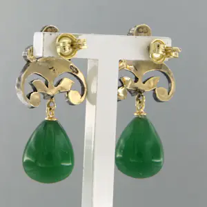 14k geel goud met zilver oorhangers met groene agaat en roos diamant tot. 0.30ct kopen? Bied vanaf 400!