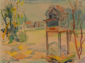 Gerrit Jan de Geus - Duiventil - 1963 - aquarel op papier - BKR Krommenie kopen? Bied vanaf 20!