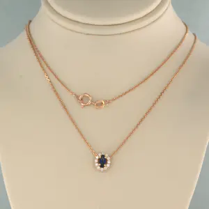 Acheter14k rose gouden collier met hanger bezet met saffier en diamant tot. 0,10ct? Enchérissez de 190!