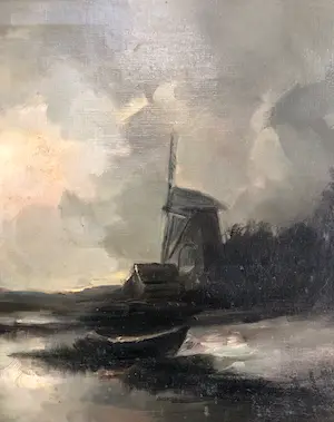 Niet of onleesbaar gesigneerd - Landschap met Molen - Olieverf kopen? Bied vanaf 1!