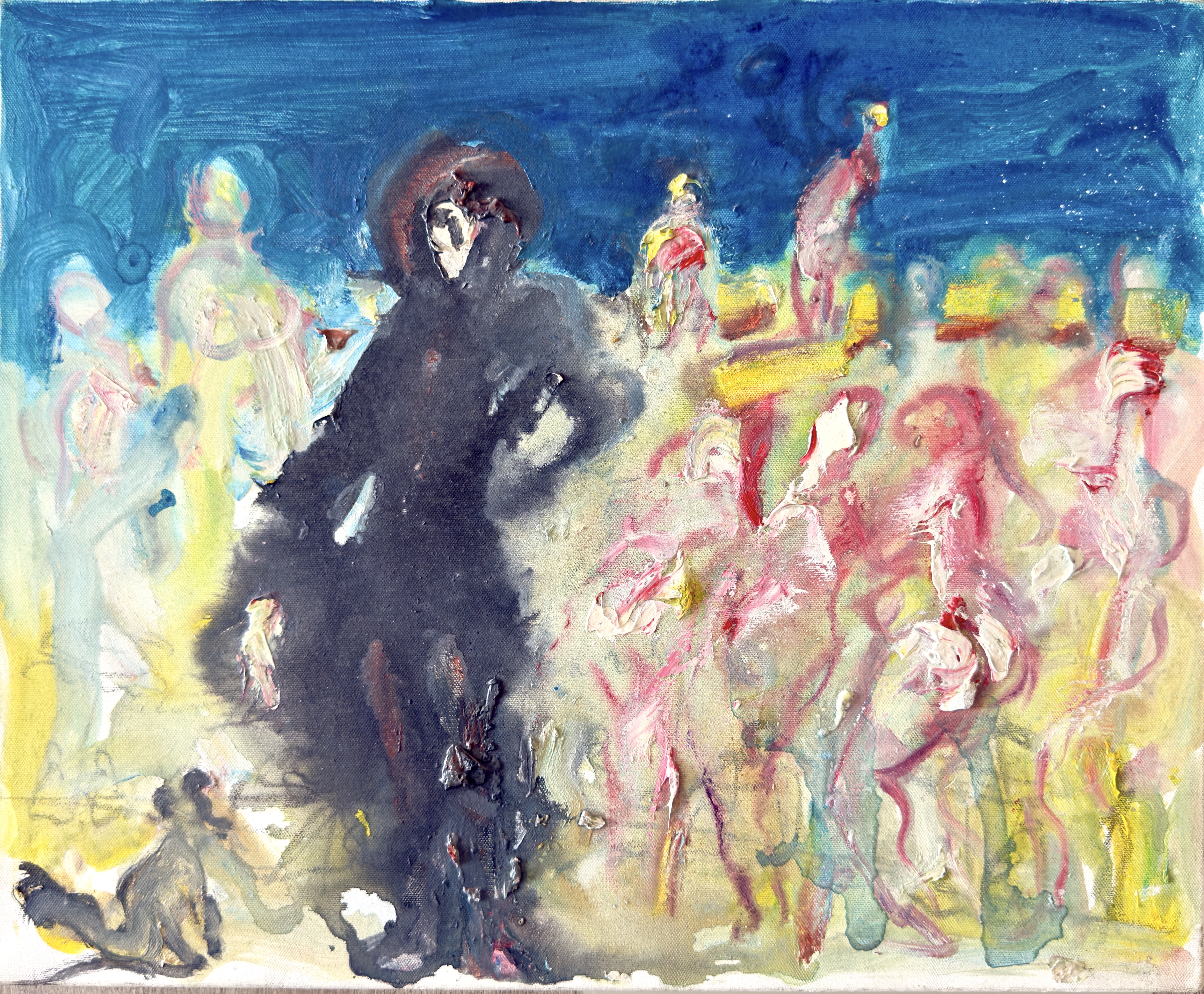 Bernard Damiano - Huile sur toile - Personnages sur fond bleu -1998 kaufen? Bieten Sie von 350!