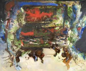 Frans Nicolai - Gemengde techniek op doek, Abstracte compositie verkocht voor € 1!