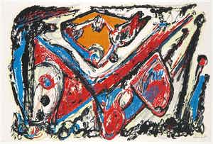 Jacques Doucet - Litho, Compositie met Rood en blauw verkocht voor € 100!