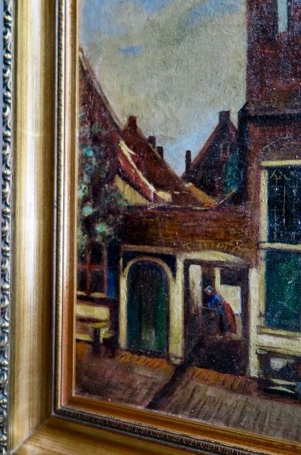 Leo Klein-Von Diepold - Straatje met Trafgevelhuis Delft - naar Johannes Vermeer - Fraaie antieke lijst kopen? Bied vanaf 1!