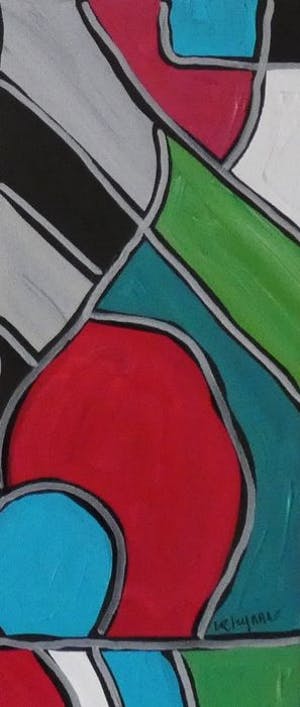 Patricia Kleyman - Acryl op doek. Titel, "Nu au vase rouge sur fond de cubisme ". kopen? Bied vanaf 120!