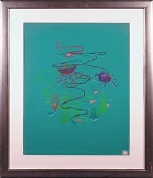 Eugene Brands - Gouache, Diepzee compositie - Ingelijst verkocht voor € 1!