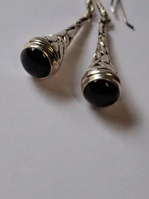 nieuwe Zilveren Byzantijnse Bungel oorbellen, met black onyx kopen? Bied vanaf 60!