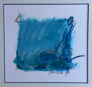 Annemiki Bok - tweeluik van blauw abstracte werkjes | fraai ingelijst kopen? Bied vanaf 49!