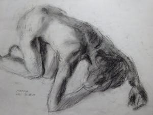 Niet of onleesbaar gesigneerd - potlood tekening van Schuilend naakt figuur kopen? Bied vanaf 1!