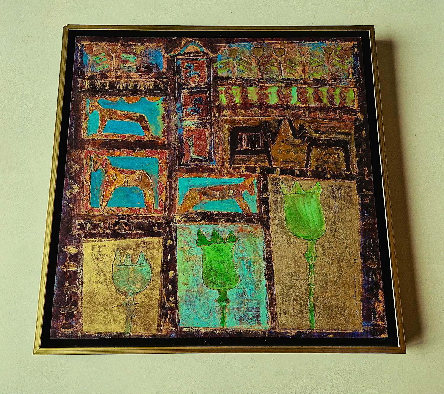 Lia van Leeuwen - Fraai, met grafische technieken gemaakt olieverf op paneel - gesigneerd kopen? Bied vanaf 78!