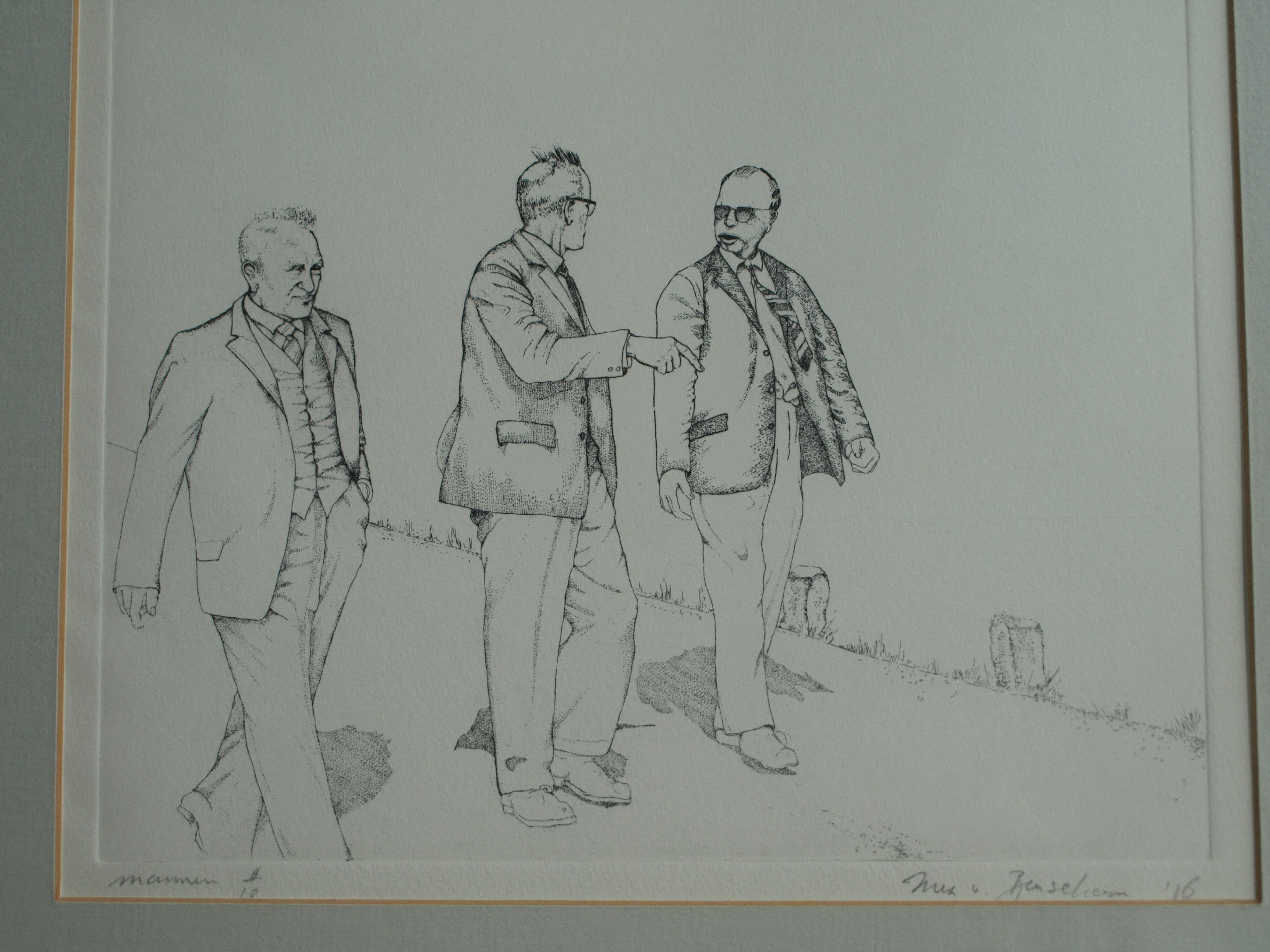 Inez van Beusekom - Ets, Mannen – gesigneerd & ingelijst – 1976  kopen? Bied vanaf 1!