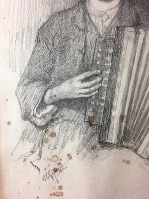 Agnieta Cornelia Gijswijt - Tekening, jongen met accordeon kopen? Bied vanaf 30!