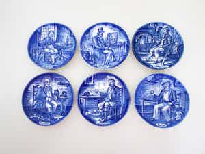 Wedgwood - Set van 6 bordjes (Flow Blue Small Tradesman). verkocht voor € 10!