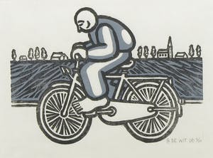 Bastiaan de Wit - Houtsnede, Fietsende man 2 - Ingelijst kopen? Bied vanaf 20!