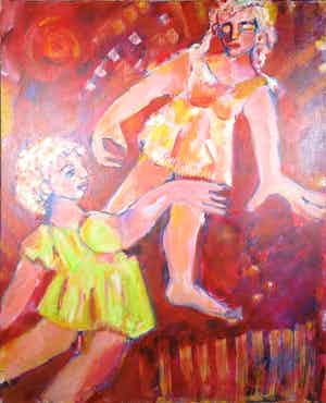 Christine Spierings - Olieverf op doek, Z.t. Girls (Groot) verkocht voor € 80!