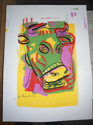 Peter Klashorst - Zeefdruk, titel. "Cow Green ". kopen? Bied vanaf 35!