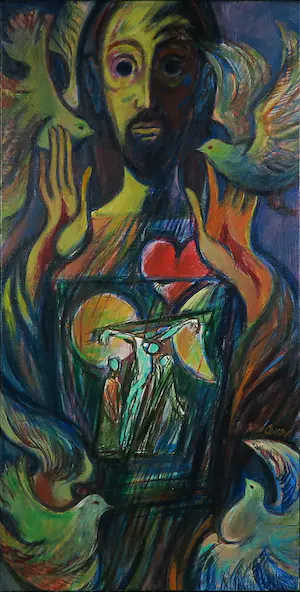 Willem Claassen - Acryl op doek, Heilig hart III - Ingelijst (Groot formaat!) kopen? Bied vanaf 50!