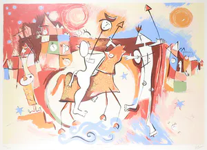 Angeles Nieto - Zeefdruk, Mascarada en le arena - Ingelijst kopen? Bied vanaf 40!