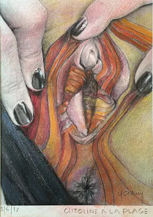 Yvon Adam - Erotische Kunst „Klitorina am Strand“, Mischtechnik – gerahmt kopen? Bied vanaf 50!