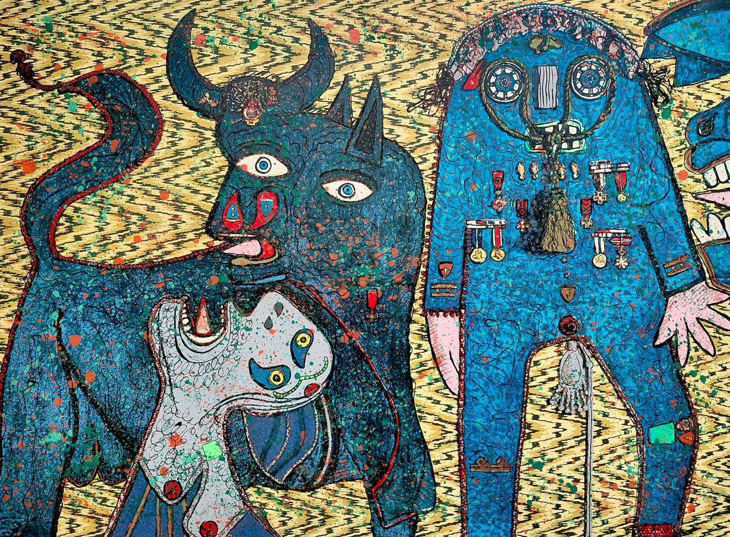 Enrico Baj - Guernica, litho met glitter (netjes ingelijst, groot) kopen? Bied vanaf 250!