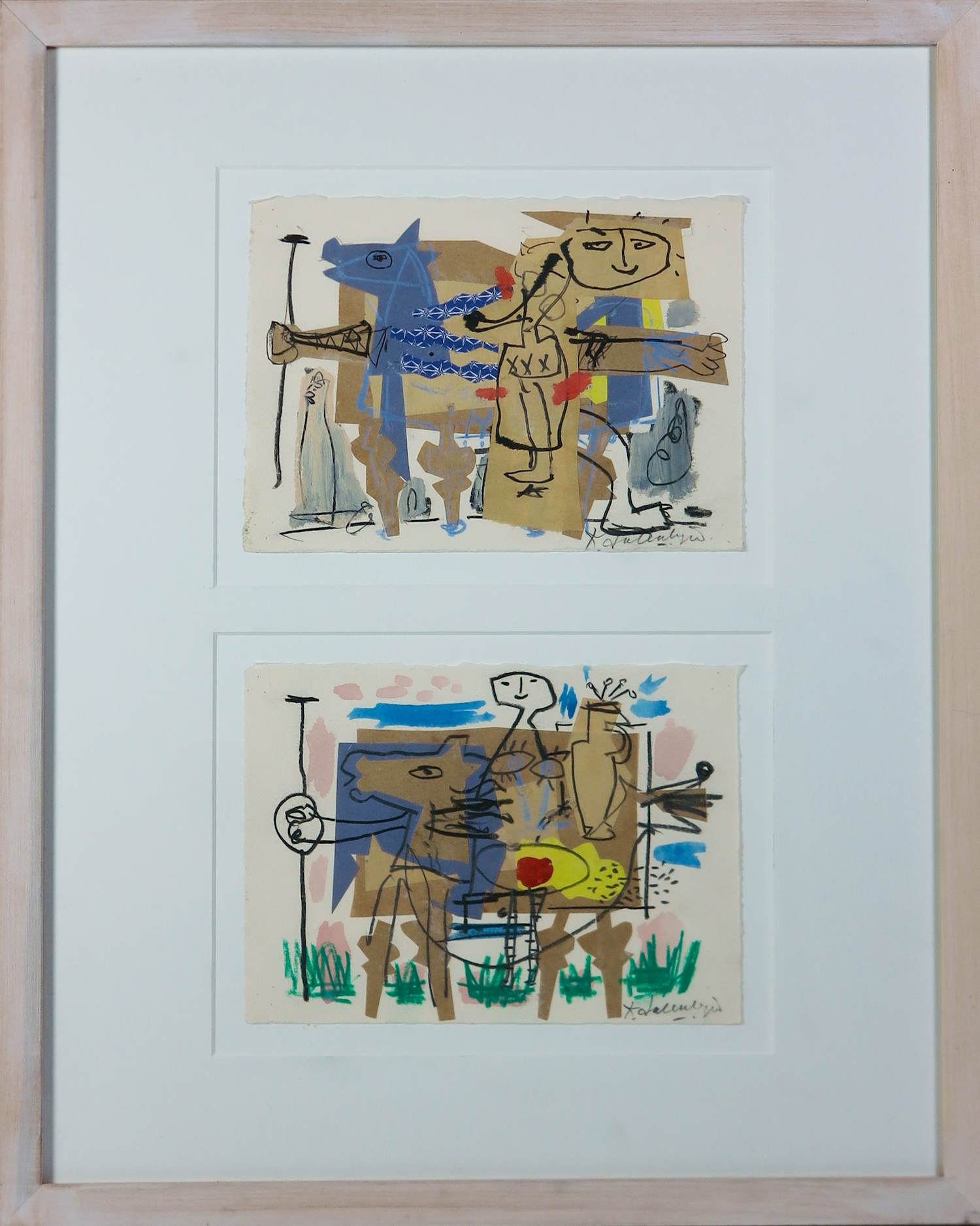 Kees Salentijn - Gemengde techniek op papier (diptiek), Zonder titel - Ingelijst kopen? Bied vanaf 100!