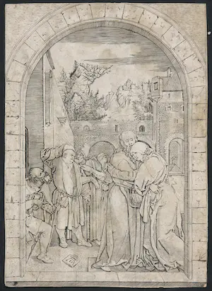 Marcantonio Raimondi - Gravure naar Albrecht Dürer, De Ontmoeting van Joachim en Anna kopen? Bied vanaf 80!