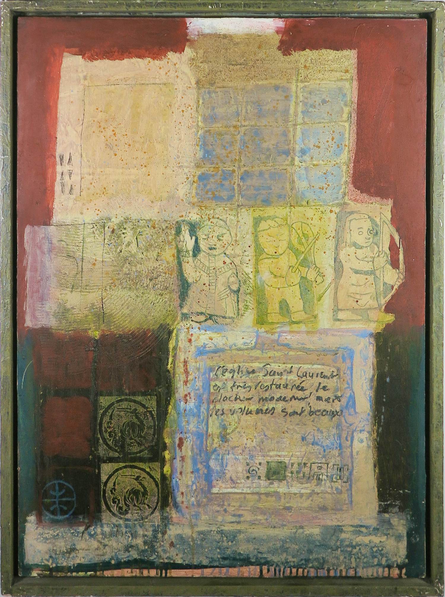 Leo Schepens - Gemengde techniek op paneel, L églisa Saint Laurent - Ingelijst kopen? Bied vanaf 100!