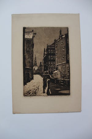 Cornelis Brandenburg - Ets: Amsterdam: Zeedijk in de winter kopen? Bied vanaf 75!