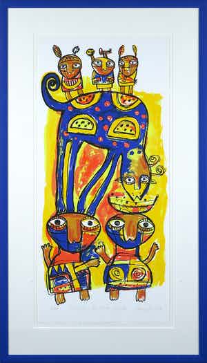 Toyin Loye - Zeefdruk, Hommage to three chiefs - Ingelijst verkocht voor € 50!