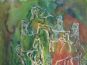 Klaas Pijlman - Gemengde techniek , “Mens en Paard” – 1965 – 60 x 40 cm kopen? Bied vanaf 75!