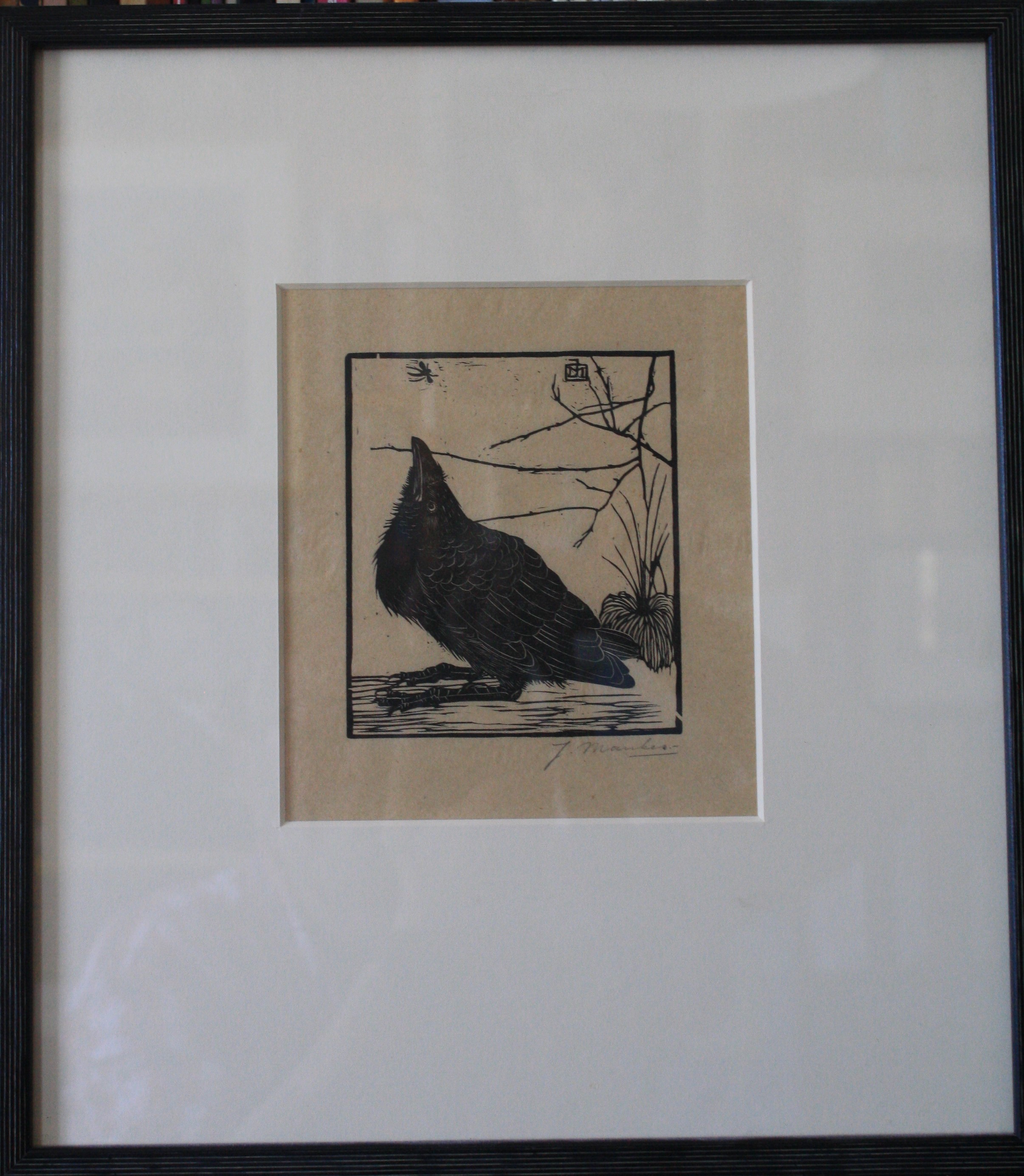 Jan Mankes - Jonge (of zieke) kraai kijkend naar mugje verkocht voor € 800!