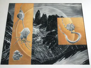 Rein van Briemen - "Vormdoorbreking" | surrealistische pasteltekening (1981) - ingelijst kopen? Bied vanaf 59!