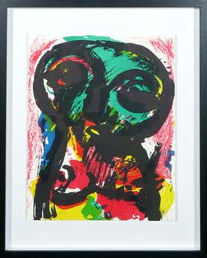 Eugene Brands - Litho, Groen gezicht - Ingelijst verkocht voor € 1!